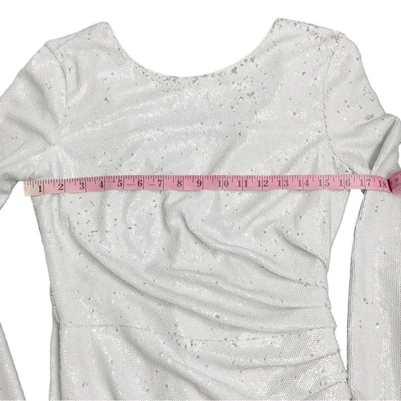 Dress The Population NWT Emilia Long Sleeve Ruched Dress in White Sequins Size M - Picture 14 of 17